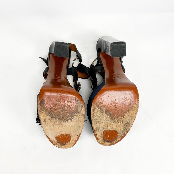 LANVIN Black Lametta Peep Toe Buckle Sandal Pumps - Picture 11 of 11